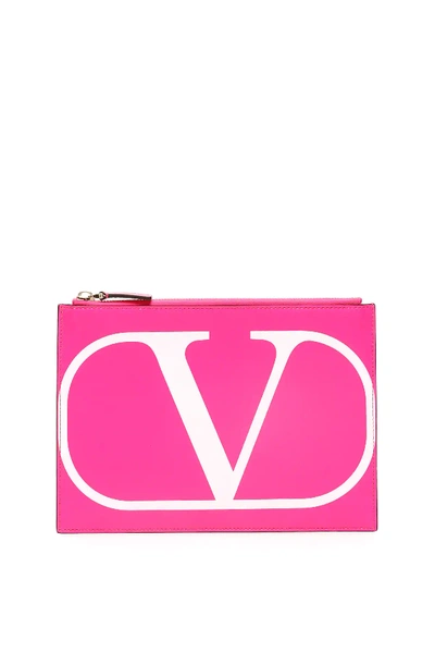 Shop Valentino Vlogo Pouch In Fuchsia,pink,white