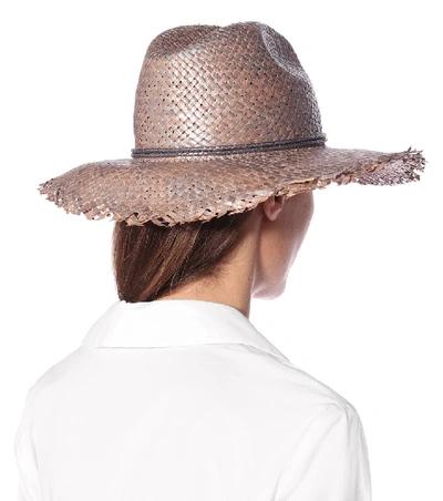 Shop Brunello Cucinelli Leather-trimmed Straw Hat In Brown