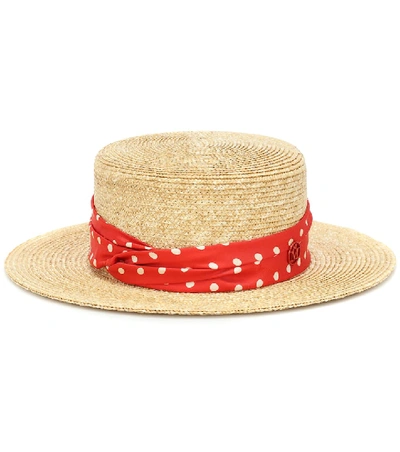 Shop Maison Michel Kiki Polka-dot Straw Hat In Neutrals