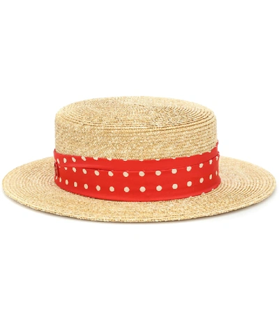 Shop Maison Michel Kiki Polka-dot Straw Hat In Neutrals
