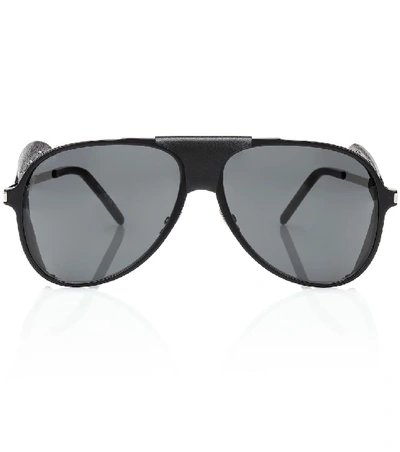Shop Saint Laurent Classic 11 Blind Spoiler Aviator Sunglasses In Black