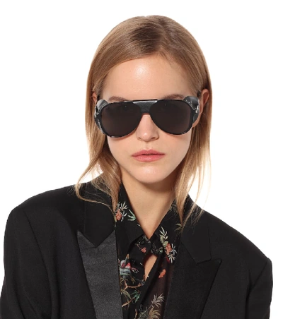 Shop Saint Laurent Classic 11 Blind Spoiler Aviator Sunglasses In Black