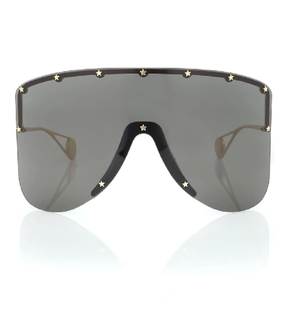 Shop Gucci Mask Metal Sunglasses In Black