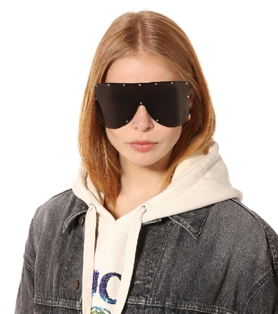 Shop Gucci Mask Metal Sunglasses In Black