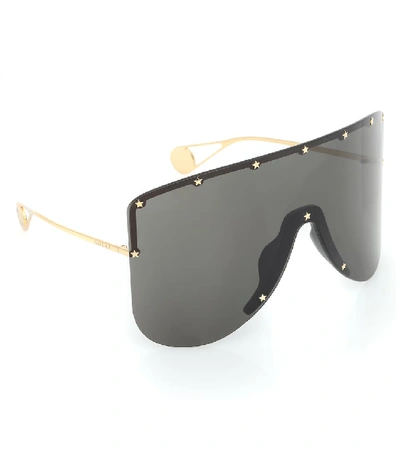 Shop Gucci Mask Metal Sunglasses In Black