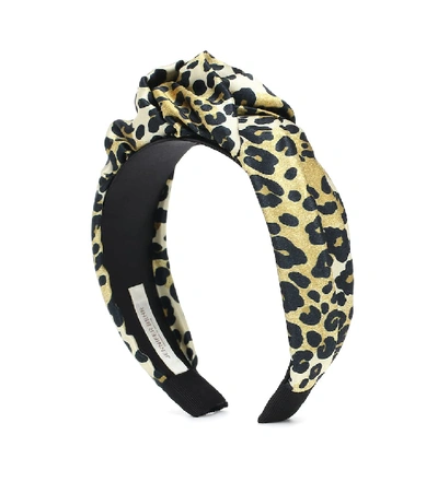 Shop Jennifer Behr Fiona Leopard-print Silk Headband In Yellow
