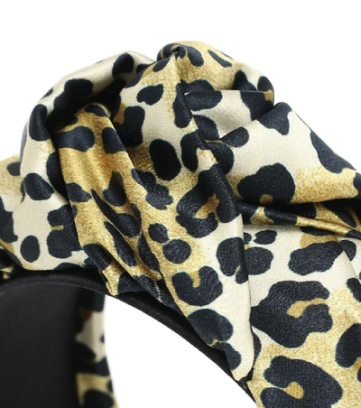 Shop Jennifer Behr Fiona Leopard-print Silk Headband In Yellow