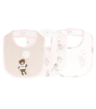 Shop Fendi Baby Set Of 3 Stretch-cotton Bibs In Pink