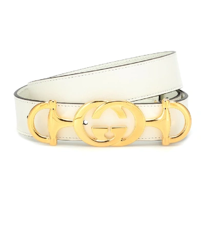 Shop Gucci Gg Horsebit Leather Belt In White