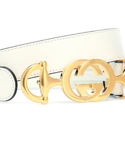 Shop Gucci Gg Horsebit Leather Belt In White