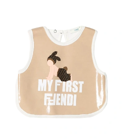 Shop Fendi Baby Stretch-cotton Bib In Beige
