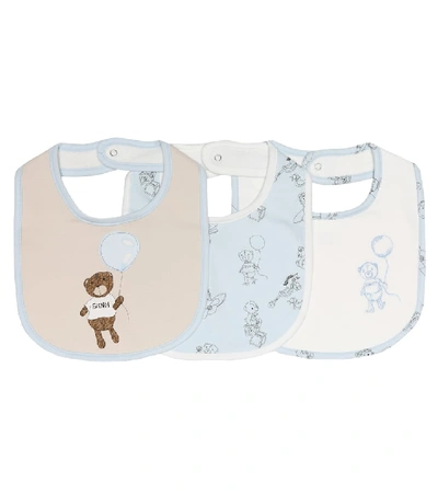 Shop Fendi Baby Set Of 3 Stretch-cotton Bibs In Blue