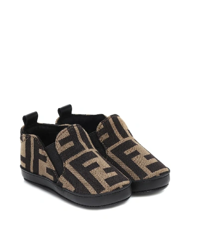 Shop Fendi Baby Ff Booties In Brown