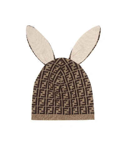 Shop Fendi Baby Cotton And Cashmere Hat In Brown