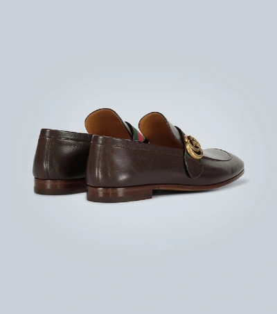 Shop Gucci Leather Loafers With Gg Web In Brown