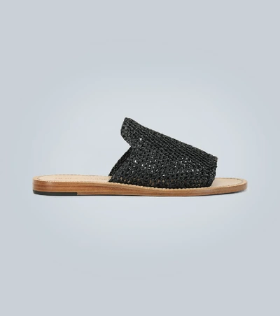 Shop Dolce & Gabbana Braided Raffia Slides In Black