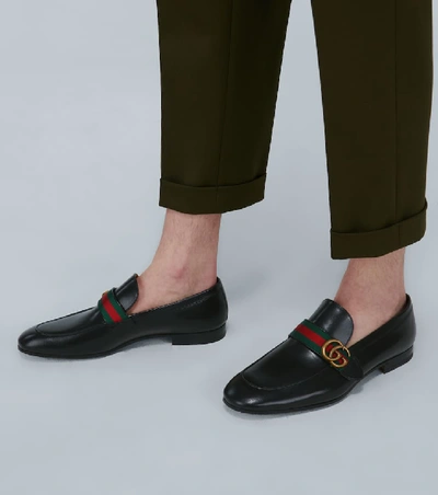 Shop Gucci Leather Loafers With Gg Web In Black