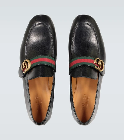 Shop Gucci Leather Loafers With Gg Web In Black