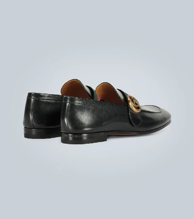Shop Gucci Leather Loafers With Gg Web In Black