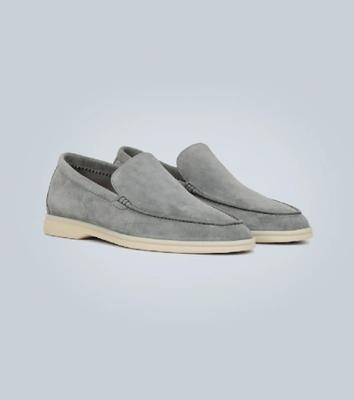 Shop Loro Piana Summer Walk Suede Loafers In Grey