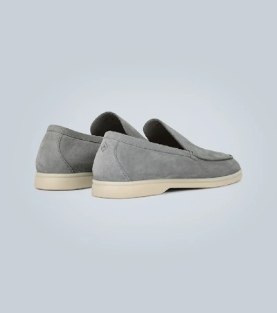Shop Loro Piana Summer Walk Suede Loafers In Grey