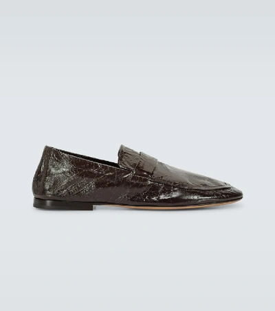 Shop Bottega Veneta Leather Penny Loafers In Brown