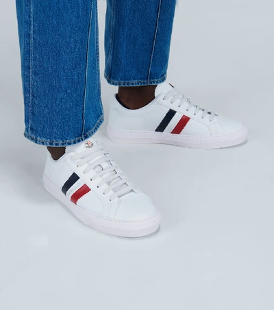 Shop Moncler New Monaco Leather Sneakers In White