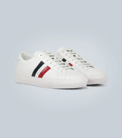 Shop Moncler New Monaco Leather Sneakers In White