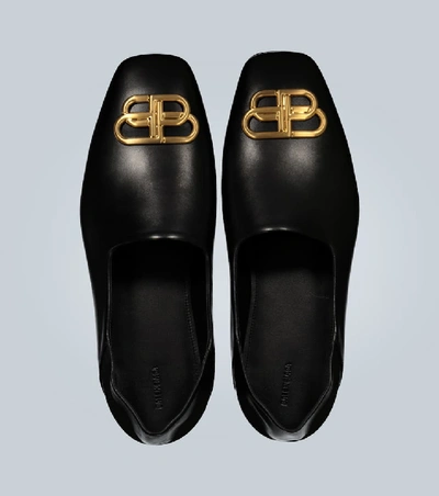 Shop Balenciaga Cosy Bb Detail Leather Loafers In Black