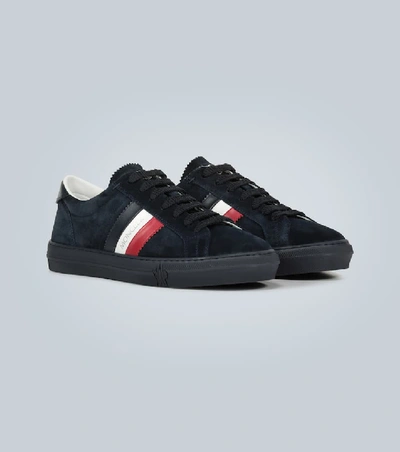 Shop Moncler New Monaco Suede Sneakers In Blue