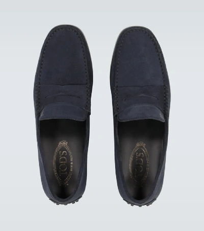 Shop Tod's Suede Loafers In Blue