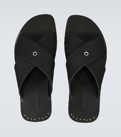 Shop Jil Sander Rubber Crisscross Sandals In Black