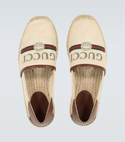 Shop Gucci Canvas Espadrilles With Logo In Neutrals