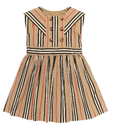 Shop Burberry Icon Stripe Cotton-poplin Dress In Beige