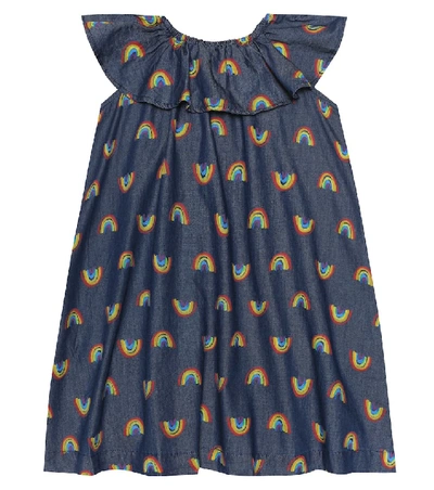 Shop Stella Mccartney Printed Cotton-chambray Dress In Blue