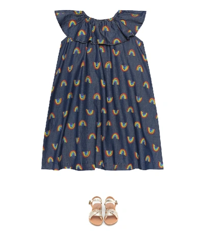 Shop Stella Mccartney Printed Cotton-chambray Dress In Blue