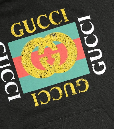 Shop Gucci Logo Cotton Hoodie Dress In Black