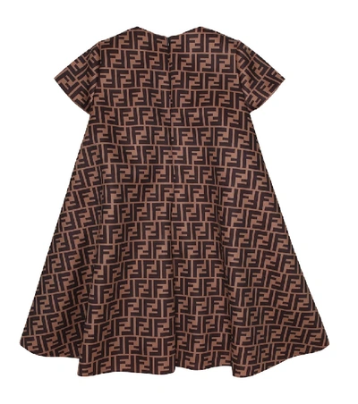 Shop Fendi Ff Satin Dress In Brown