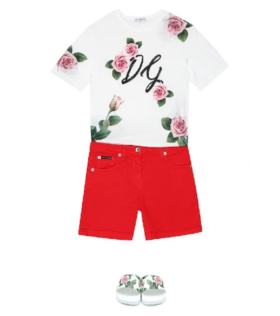 Shop Dolce & Gabbana Stretch-cotton Shorts In Red