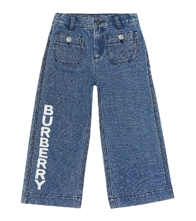 Shop Burberry Logo Wide-leg Jeans In Blue