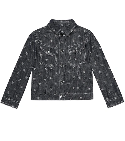 Shop Fendi Embroidered Denim Jacket In Blue