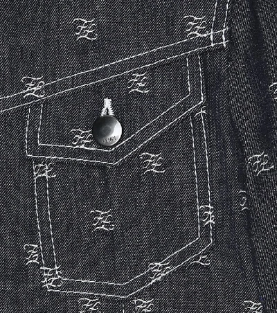 Shop Fendi Embroidered Denim Jacket In Blue