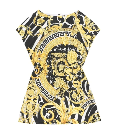 Shop Versace Hibiscus Stretch-cotton Dress In Gold