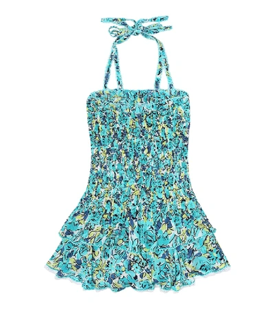 Shop Poupette St Barth Yoana Smocked Dress In Blue