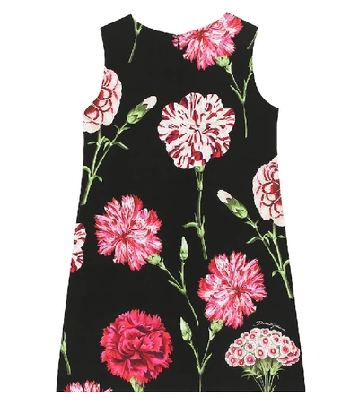 Shop Dolce & Gabbana Floral Stretch-silk Dress In Black
