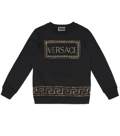 Shop Versace Embellished Cotton Sweatshirt In Black