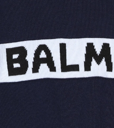 Shop Balmain Logo Cotton Sweater In Blue