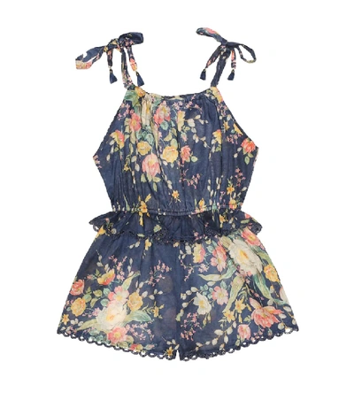 Shop Zimmermann Zinnia Floral Cotton Playsuit In Blue