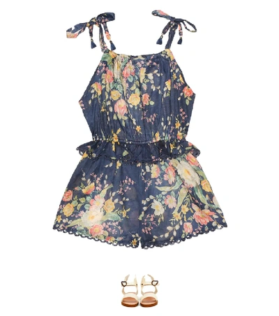 Shop Zimmermann Zinnia Floral Cotton Playsuit In Blue