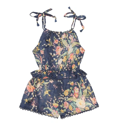 Shop Zimmermann Zinnia Floral Cotton Playsuit In Blue